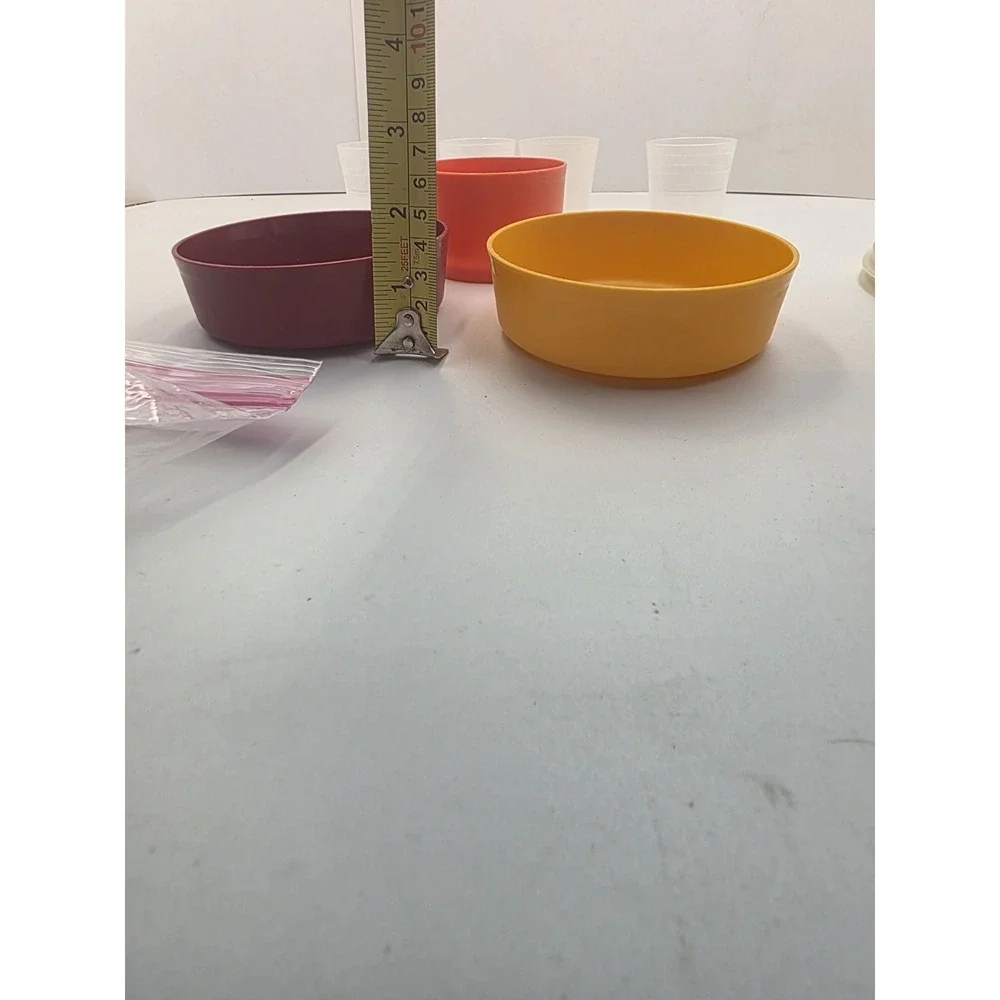 VTG Tupperware Canister Bowl Cup Lot 7 Pc Pastel Harvest Storage Containers Lids